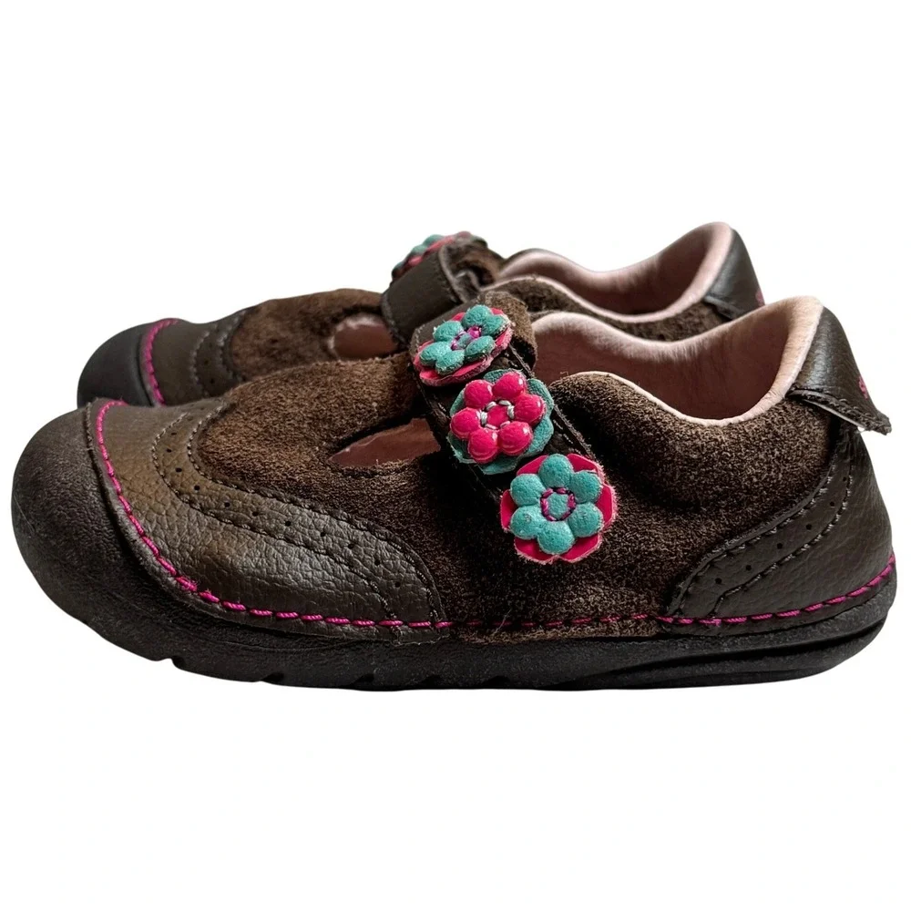 Stride Rite Shiela Sandals Toddler Girl 5.5M Brown Leather Floral Mary Jane Shoe